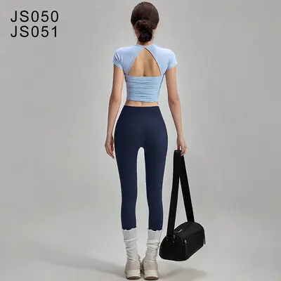 Women's Yoga Set with Chest Pads, Short Sleeve, Quick-Dry - 9