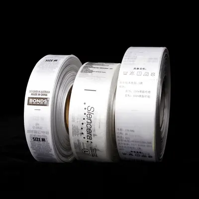 Custom Garment Care Label, Satin Ribbon and Screen Print, 100% Cotton