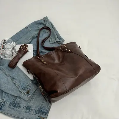 Women's Large-Capacity Single Shoulder Tote Bag, Autumn Winter, Premium Texture Commuter B - 7