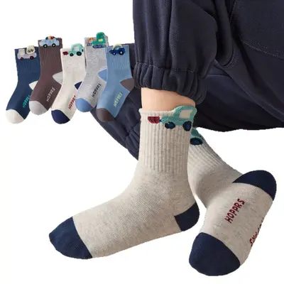 Boys' Mid-Calf Cotton Sports Socks, Spring and Autumn