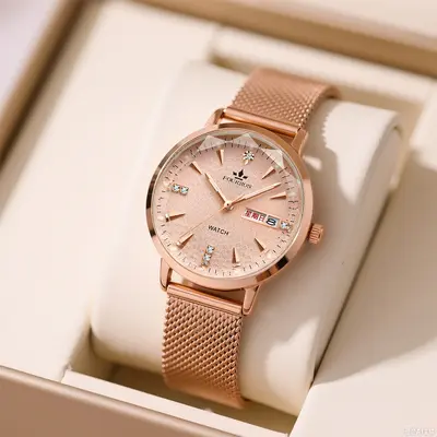 Kadın saati Milanese kordon çift takvim rhinestone