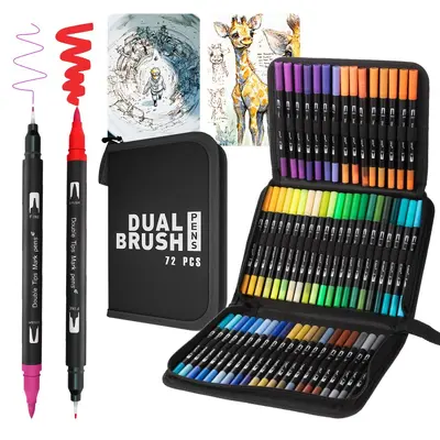 168-Color Dual-Head DIY Hand-Drawn Painting Doodle Pen Multi-Size Set with CD Bag Portable Canvas Bag Easy-to-Clean Watercolor Markers - 8