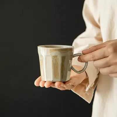 Retro Coarse Pottery Ceramic Coffee Cup, Couple Set, Japanese Pour-Over Style
