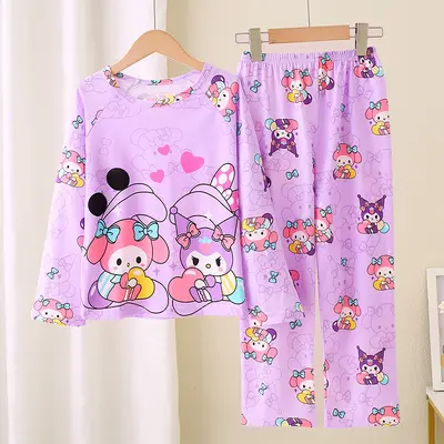 Mädchen-Schlafanzug-Set mit Kuromi-Motiv, langarm, Frühling Herbst