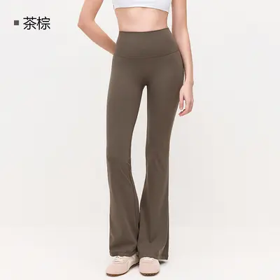 Damen Fleece-Yogahose, Schlaghose mit hohem Bund, bauchformend - 8