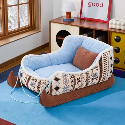 Christmas Sled Small Dog Bed, All-Season, Warm Winter Pet Nest - 8