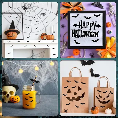 Halloween Bat Stickers, Waterproof Synthetic Paper, Black, Self-Adhesive