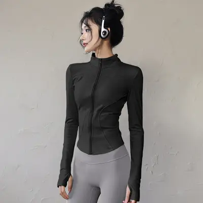 Women's Zip-Up Yoga Jacket, Slim Fit, Stretchy and Breathable Long Sleeve - 13