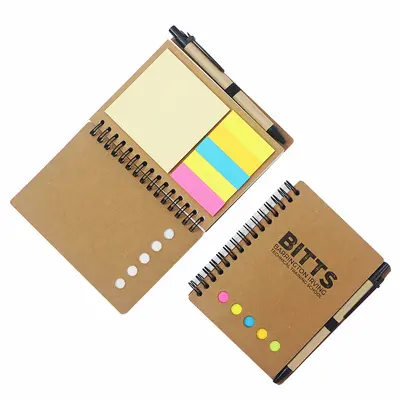 A6 Spiral Kraft Notebook, Eco-Friendly, With Sticky Notes - 6