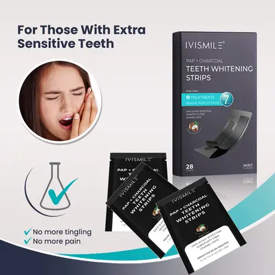 Teeth Whitening Strips Set with PAP Activated Charcoal, Yellow Stain Removal - 5