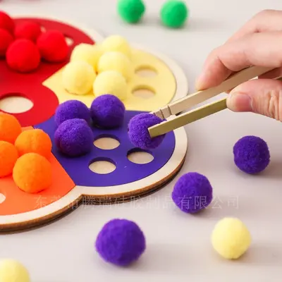 Rainbow Wooden Bead Clip Puzzle Toy, Color Sorting Educational Game for Kids - 4