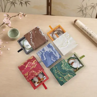 In Stock Gold-Plated Jewelry Box PE Film Storage Box Crystal Bracelet Packaging Box Drawer Suspension Box Beaded Bracelet Box