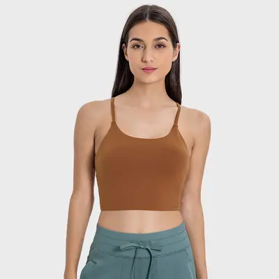 Women's Yoga Tank Top with Chest Pads, Thin Straps, Open Back, C5238 - 13