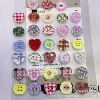Renkli retro ekose DIY süs düğmesi karışık paket