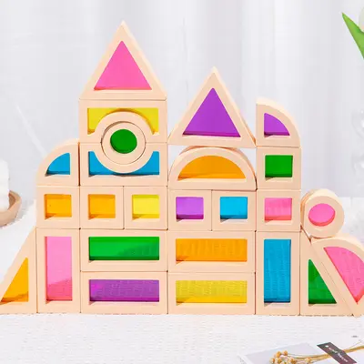 Wooden Acrylic Rainbow Light Shadow Building Blocks