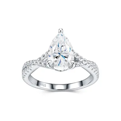 925 silver twist ring with pear-cut moissanite stones