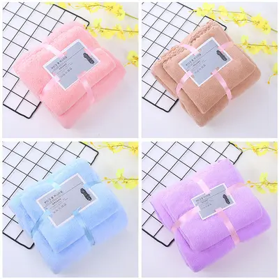 Mercan kadife banyo havlusu emici hızlı kuruyan iki parçalı set - 2