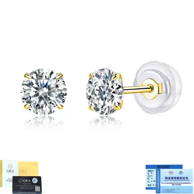 S925 Silver Moissanite Stud Earrings, Four-Claw Round Design, Silicone Earring Backs - 5