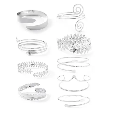 Geometric metal bracelet set, 6-piece leaf design - 2