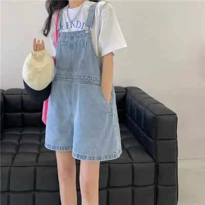 Damen-Latzshorts im koreanischen Stil, hoch tailliert, Sommer 2025