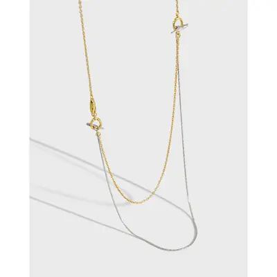 S925 Silver Double-Layer Clavicle Necklace with Contrast Buckle