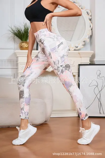 2025新款印花瑜伽裤女高腰紧身舞蹈健美裤速干运动健身瑜伽服 - 12