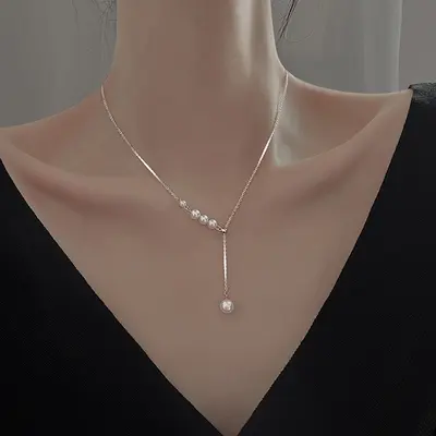 Titanium stainless steel pearl necklace, lightweight, luxury