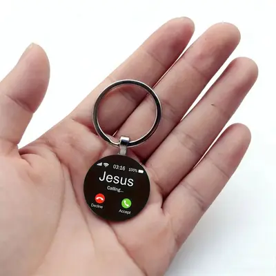 Cross-border Hot Seller Phone Incoming Call Screen Pattern Alloy Glass Keychain Accessory