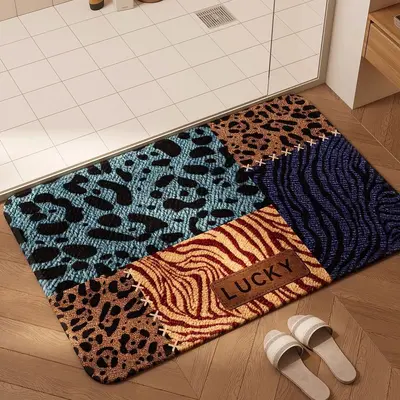 American Retro Bathroom Floor Mat, Non-Slip, Absorbent, Quick-Dry, Faux Linen Look - 8