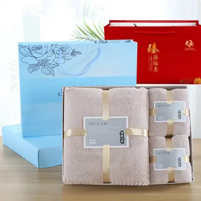 伴手礼毛巾浴巾套装礼盒装公司礼品批发珊瑚绒吸水毛巾浴巾三件套