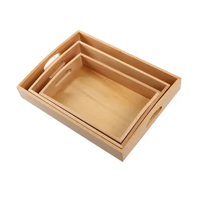 Montessori Montessori Lehrhilfen Alltag Kindergarten Früherziehung Holzgriff Birken-Tablett groß, mittel und klein