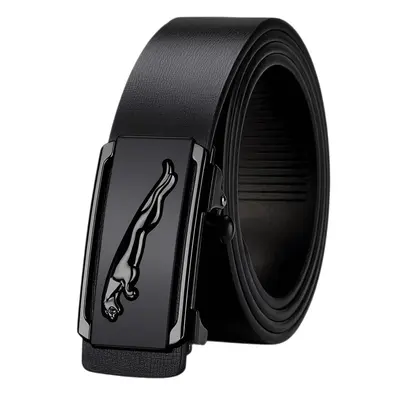 Men's leather belt, leopard pattern, automatic buckle, soft inner leather