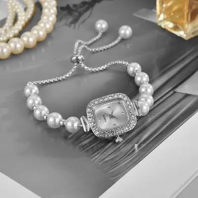 Neue Mode Perlen dünner Gürtel Diamant Quadrat Damenuhr frei verstellbares Armband Uhr Damengeschenk Quarzuhr - 12