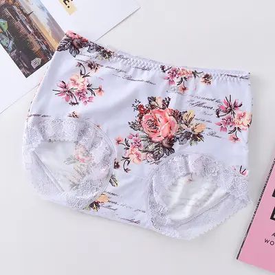 Lace Cotton Women's Seamless Antibacterial Panties, Plus Size - 9