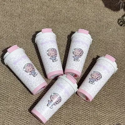 Çift İçecekli Leopar Desenli Paslanmaz Çelik Termos Kahve Bardağı Pipetli - 4
