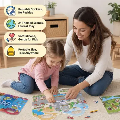 DIY Jelly Sticker Book for Children, Educational Scene Activity Book - 5