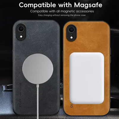 IphoneXR için uygun cep telefonu kılıfı iphoneXS koyun derisi deri XsMax araba kablosuz şarj manyetik cep telefonu kılıfı - 3