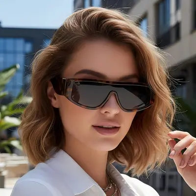 Square Sunglasses, Color-Block Design, Trendy Street Style - 3