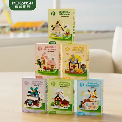 Mikro parçacıklı sokak manzaralı yel değirmeni yapı blok modeli, el yapımı puzzle