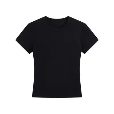 Women's Right Shoulder Short Sleeve T-Shirt French Round Neck 2025 Summer Short Elastic Thin Sexy Style Slimming Look Women's Short Top - 11
