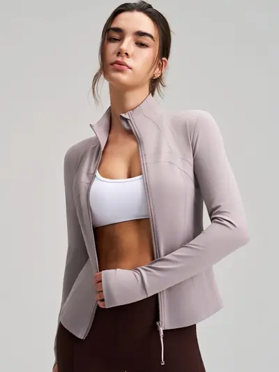 Women's Slim-Fit Yoga Jacket with Thumb Holes - 4