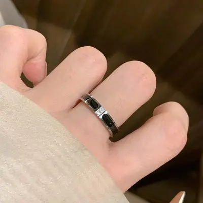 Black Drop-Glaze Titanium Steel Zircon Ring for Women - 4