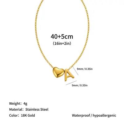 European and American Cross-Border 18K Gold Plated Stainless Steel Heart Pendant Clavicle Chain with 26 English Letters Titanium Steel Necklace - 7