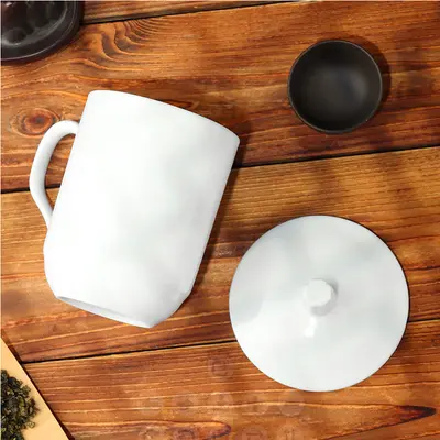 Pure White Ceramic Mug with Lid, Office and Hotel Cup - 5