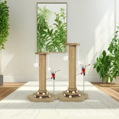 Sisal Cat Scratcher Board with Turntable and Scratching Post - 3