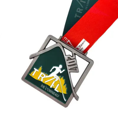 Custom Metal Medal with Ribbon Hanger, Aluminum Alloy Electroplated, Logo Printed