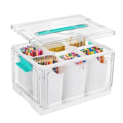 Portable Divided Storage Box 24QT, Transparent Toy and Stationery Organizer