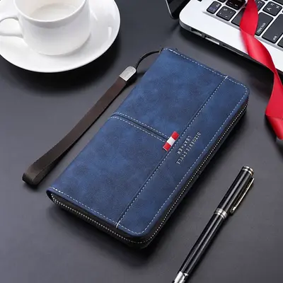 Men's Long Zipper Wallet with Large Phone Compartment - 7