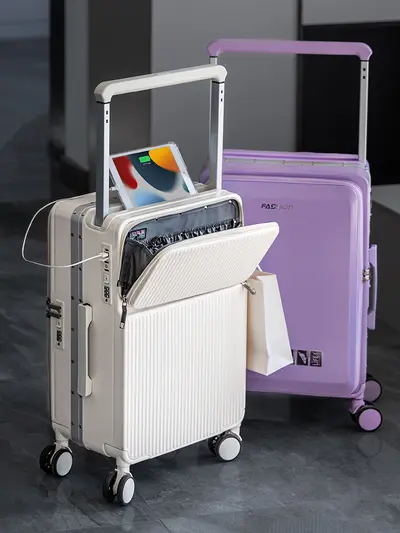 Rechargeable Double-Sided Aluminum Frame Carry-On Suitcase 20 Inch, Silent Wheels - 3