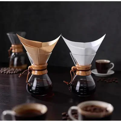 CHEMEX Uyumlu Kare Kahve Filtre Kağıdı 30x30 cm, Saf Odun Hamuru, Katlanabilir